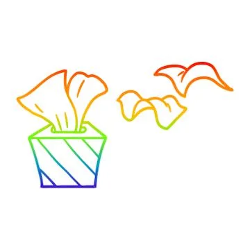 Rainbow gradient line drawing cartoon box of tissues Stock Illustration