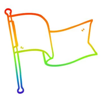 Rainbow gradient line drawing cartoon white flag waving Ilustração Stock