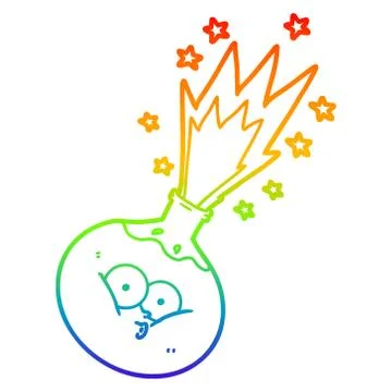 Rainbow gradient line drawing cartoon potion exploding Stock Illustration