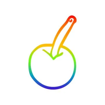 Rainbow gradient line drawing cartoon cherry Stock Illustration