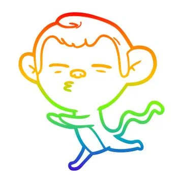 Rainbow gradient line drawing cartoon suspicious monkey Stock Illustration