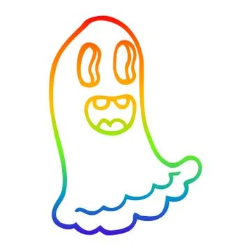 Rainbow gradient line drawing cartoon spooky ghost Ilustración de archivo