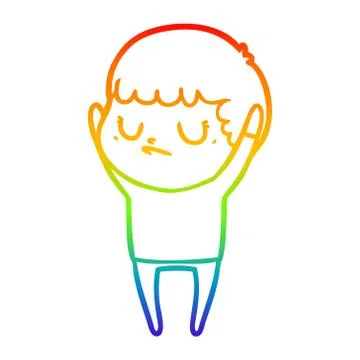 Rainbow gradient line drawing cartoon grumpy boy Stock Illustration