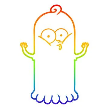 Rainbow gradient line drawing cartoon ghost Ilustración de archivo