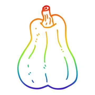 Rainbow gradient line drawing cartoon butternut squash Stock-Illustration