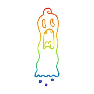 Rainbow gradient line drawing cartoon spooky ghost Ilustración de archivo