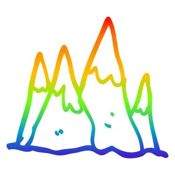 Rainbow gradient line drawing cartoon mountain range Stock Illustration