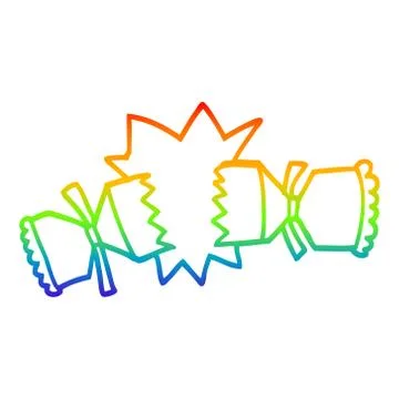 Rainbow gradient line drawing cartoon exploding cracker Stock Illustration