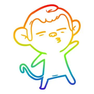 Rainbow gradient line drawing cartoon suspicious monkey Stock Illustration