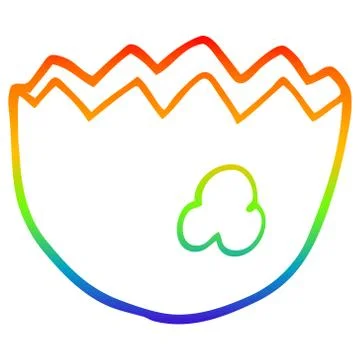 Rainbow gradient line drawing cartoon cracked eggshell Stock Illustration
