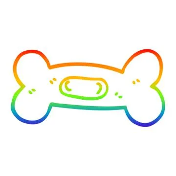 Rainbow gradient line drawing cartoon pet bone Illustrazione stock