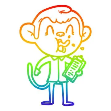 Rainbow gradient line drawing crazy cartoon monkey manager Stock Illustration