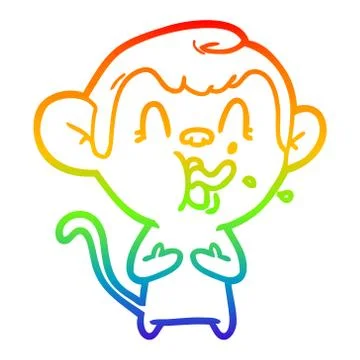 Rainbow gradient line drawing crazy cartoon monkey Stock Illustration