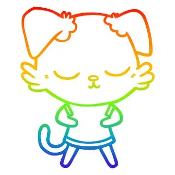 Rainbow gradient line drawing cute cartoon dog Stock Illustration