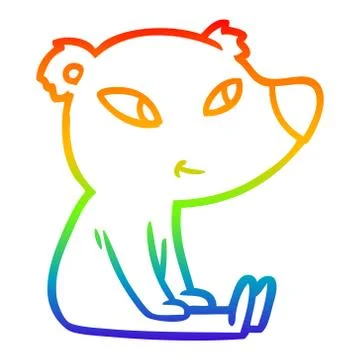 Rainbow gradient line drawing cute cartoon bear sitting Stock Illustration