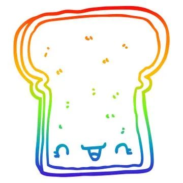Rainbow gradient line drawing cute cartoon slice of bread 스톡 일러스트