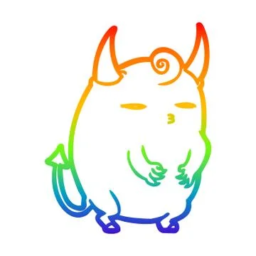 Rainbow gradient line drawing fat little halloween devil Stock Illustration