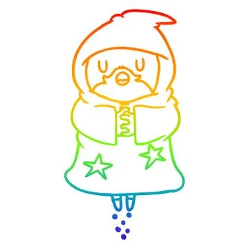 Rainbow gradient line drawing floating wizard Ilustração Stock