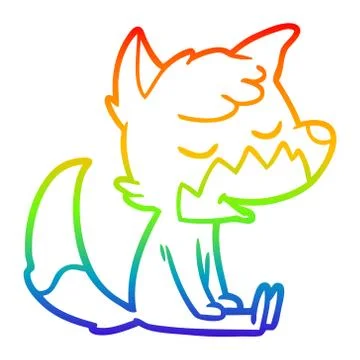 Rainbow gradient line drawing friendly cartoon sitting fox Illustrazione stock