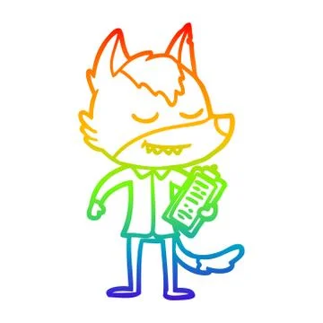 Rainbow gradient line drawing friendly cartoon wolf with notes イラスト素材