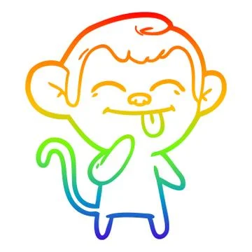 Rainbow gradient line drawing funny cartoon monkey Stock Illustration