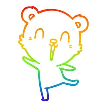 Rainbow gradient line drawing happy cartoon polar bear dancing Stock Illustration