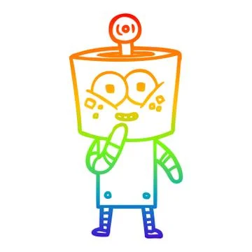 Rainbow gradient line drawing happy cartoon robot giggling Stock Illustration