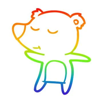 Rainbow gradient line drawing happy cartoon bear Stock Illustration
