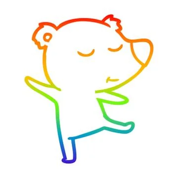 Rainbow gradient line drawing happy cartoon bear dancing Stock Illustration