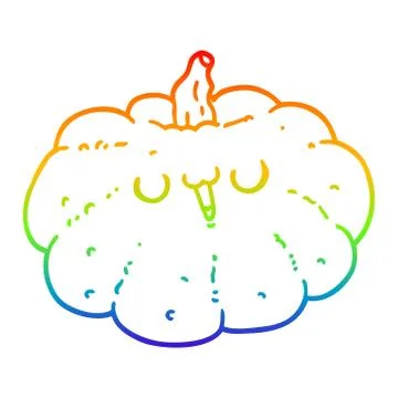 Rainbow gradient line drawing happy cartoon pumpkin Illustrazione stock