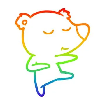Rainbow gradient line drawing happy cartoon bear dancing Stock Illustration