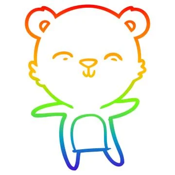 Rainbow gradient line drawing happy cartoon polar bear dancing Illustrazione stock