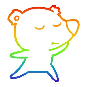 Rainbow gradient line drawing happy cartoon polar bear dancing Stock Illustration