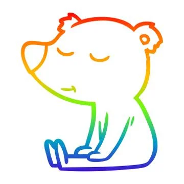 Rainbow gradient line drawing happy cartoon bear sitting 스톡 일러스트
