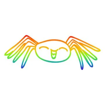 Rainbow gradient line drawing happy cartoon spider Illustrazione stock
