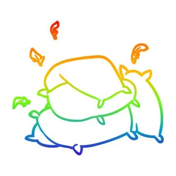 Rainbow gradient line drawing pile of pillows Stock Illustration