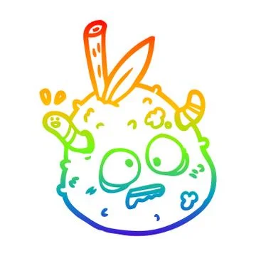 Rainbow gradient line drawing rotting old pear with worm Stock-Illustration