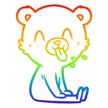Rainbow gradient line drawing rude cartoon bear Stock Illustration