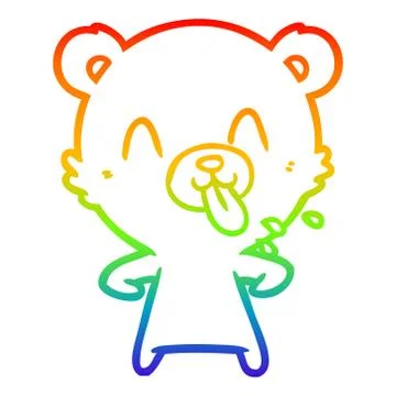Rainbow gradient line drawing rude cartoon bear Stock Illustration