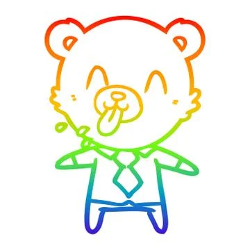 Rainbow gradient line drawing rude cartoon bear boss Stock Illustration