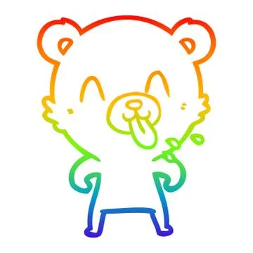 Rainbow gradient line drawing rude cartoon bear Stock Illustration