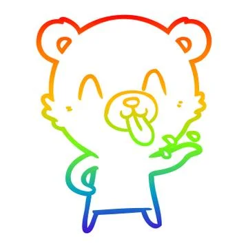 Rainbow gradient line drawing rude cartoon bear Stock Illustration