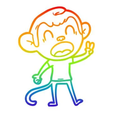 Rainbow gradient line drawing shouting cartoon monkey Stock Illustration