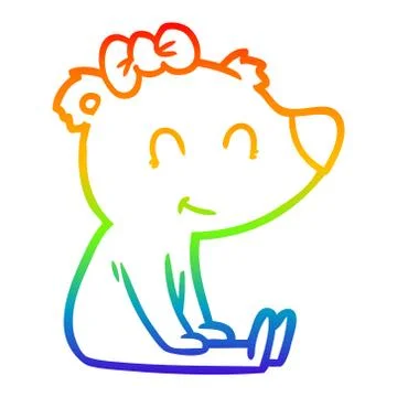 Rainbow gradient line drawing sitting female bear cartoon Stock Illustration