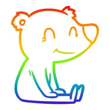 Rainbow gradient line drawing sitting bear cartoon Stock Illustration