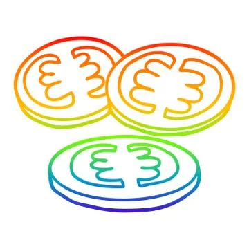 Rainbow gradient line drawing sliced tomatoes cartoon Stockillustratie