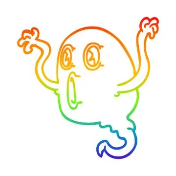 Rainbow gradient line drawing spooky cartoon ghost Ilustración de archivo