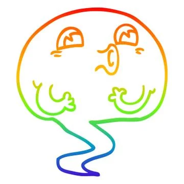 Rainbow gradient line drawing spooky cartoon ghost Ilustración de archivo