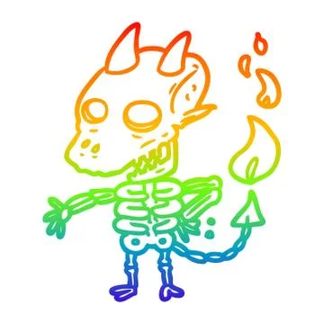 Rainbow gradient line drawing spooky skeleton demon Stock-Illustration