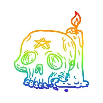 Rainbow gradient line drawing spooky skull and candle Ilustração Stock